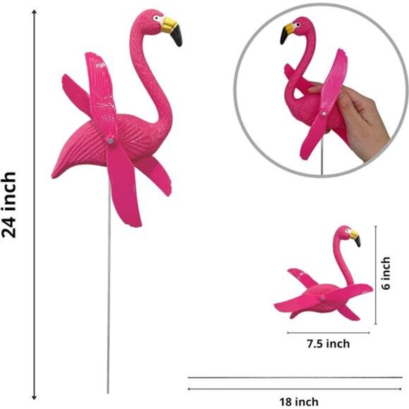 12 Pcs Twirling Wings Pink Flamingo Small - Yard Ornament with Metal Stakes - Picture 5 of 7
